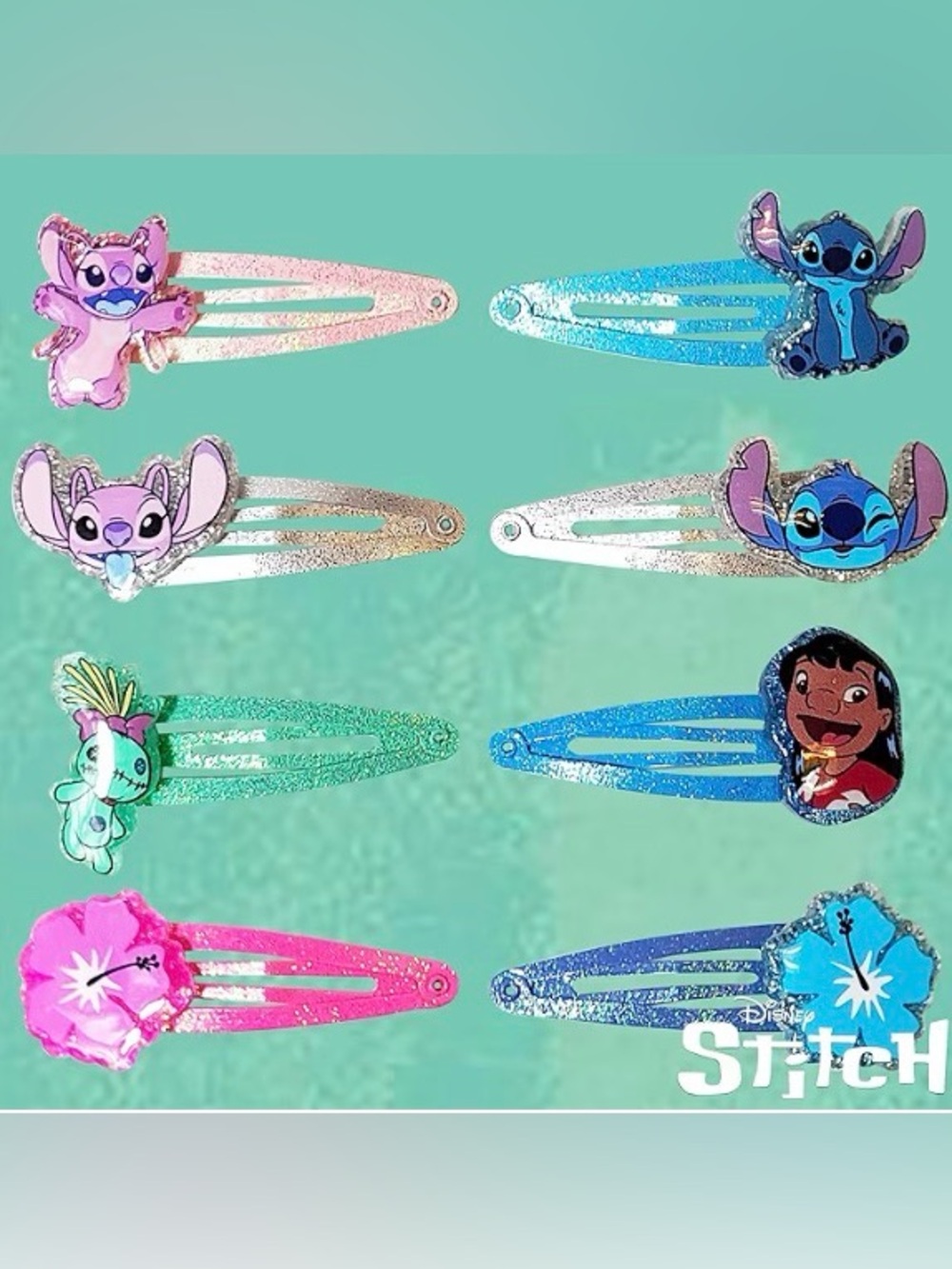 Disney Stitch 8pc Flower Snap Hair Clips - Blue, Teal, Pink, Purple - Picture 2 of 10